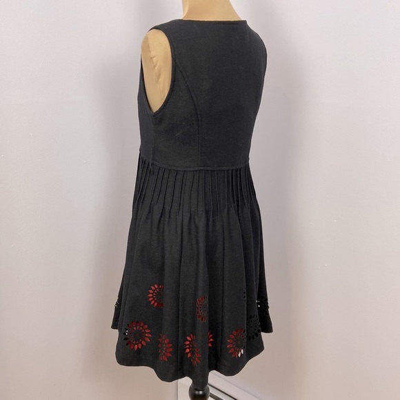 Double Breasted Empire A-line Black Wool Blend Die-cut Red Hem Dress Size 6 - Picture 6 of 16